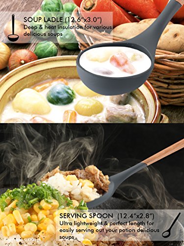 Ofargo Silicone Kitchen Utensil Set of 8 Pieces with Natural Wood Handle for Cooking, Non-Stick, Gray - Thumbnail 3