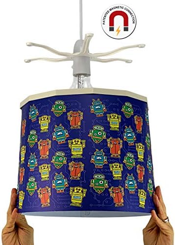 Ereki Ceiling Pendant Light Shade - Printed Colourful and Fun Designs Robots in Blue Light Cover - Magnetic Ceiling Light Lampshade Kit for Interchangeable Designs