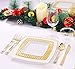 NERVURE 150 PCS Gold Square Plasitc Plates with Gold Plastic Silverware, Elegant Tableware Set Includes 25 Dinner Plates 25 Dessert Plates 25 Forks 25 Spoons 25 Knives 25 Cups