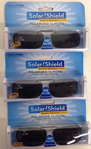 3 SOLAR SHIELD Clip-on Polarized Sunglasses Size 56 rec 15 Black Frameless NEW