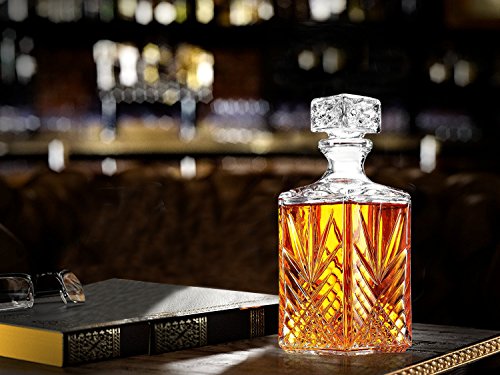 James Scott 7-Piece European Made Glass Decanter & Whisky Glasses Set, Sophisticated Whiskey Decanter with Beautiful Stopper and 6 Lovely Cocktail Glasses - Thumbnail 5