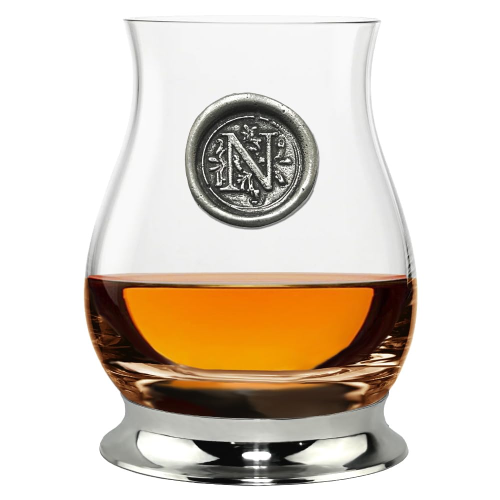 English Pewter Company Glencairn Personalised Whisky Mixer Glass with Monogram Initial - Unique Gifts for Men - with Your Choice of Initial 350ml [WGP114] (N)