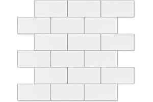 V-MOZZA 10 Sheets Subway Tile Peel and Stick Backsplash, Polished White Thick Kitchen Backsplash Peel and Stick Wall Tiles, Ceramic Look Stick on Tile for Kitchen and Bathroom