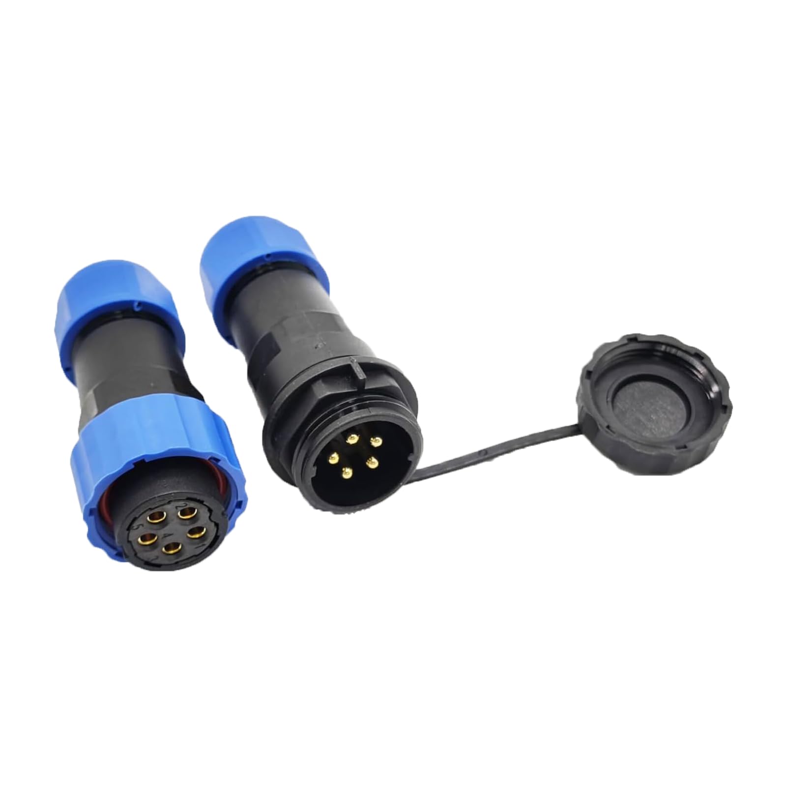 Elecbee 5 Pin Aviation Cable Circular Connector SP21 Plug Socket, IP68 Waterproof Industrial Circular Female Plug and Male Socket Connector In-Line Type One Pair 5 Pin Connector with Waterproof Cover