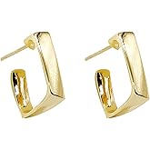 Gold Plated Trendy Geometric Earrings for Women Hypoallergenic Rectangular Gold Earrings Simple Statement Earring Small Lightweight Earring Jewelry Gift - BY1