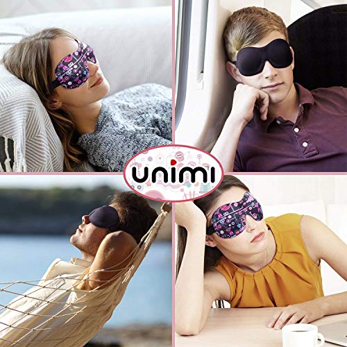 Eye Mask for Sleeping, Unimi Sleep Mask for Men Women, 100% Light Blocking, Comfort and Lightweight 3D Eye Cover, Pressure-Free Eye Shades for Travel, Shift Work, Naps, Night Blindfold(Black+Drawing)