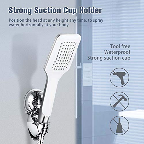 Shower Head Combo, Baban Adjustable High Pressure Rainfall Showerhead & Elegant Handheld Shower Head Combo with Strong Suction Cup Holder, 3-Way Water Diverter, 1.5M Stainless Steel Hose, Teflon Tape