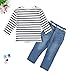 Vogholic Little Girls' Casual Long Sleeve Striped T-Shirt + Jeans 2 Piece Set 6T White