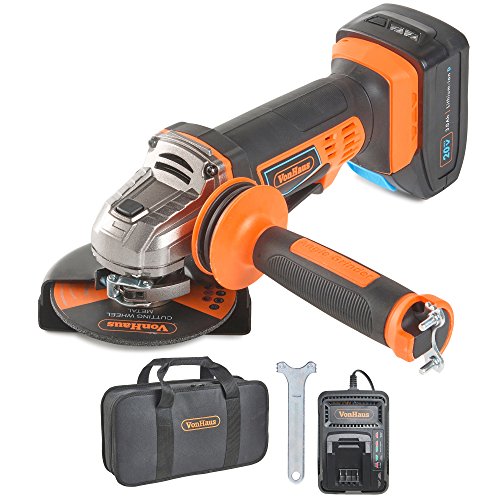 VonHaus 20V Max Akku Winkelschleifer, Scheiben 115 mm, Ergonomischer Antivibrationsgriff - Inkl. Trennscheibe, Akku, Ladegerät & Werkzeugtasche