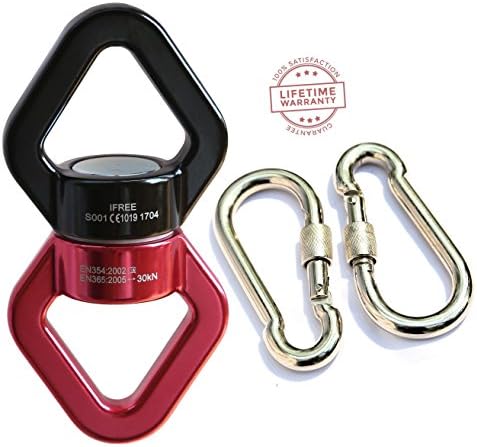 IFREE Aluminum Alloy Climbing Swivel 360° Rotator, Safety Rotational Device Hanging Accessory, Swing Swivel (30KN) with 2 Carabiners (Red/Black)