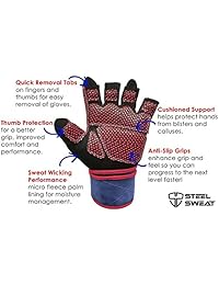Guantes de levantamiento de pesas de acero con muñequera de 18 pulgadas para entrenamiento, gimnasio y entrenamiento de fitness, ideal para hombres y mujeres que aman el levantamiento de pesas, piel ZED azul