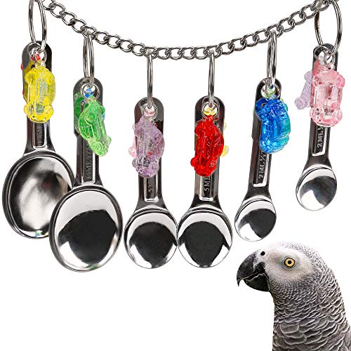 LiMio African Gray Bird Toy, Toys for Parrot in Cage, Stainless Colorful Bird Spoon Toys Suggested for Cockatoo Conures Macaw and Amazon Parrots to Chewing