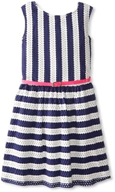 Us Angels Big Girls' Pointelle Knit Bow Back Dress (Big Kids) Navy Dress 16 (Big Kids)