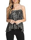 Richlulu Womens Sparkly Sequin Spaghetti Strap Ruffled Club Star Tank Top