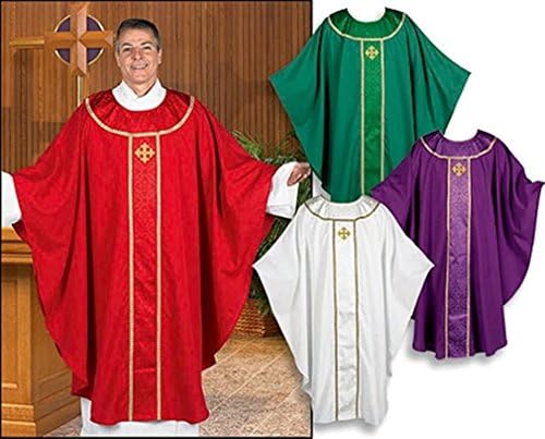R.J. Toomey Jacquard Orphrey Chasuble with Embroidered Gold Cross (Purple)