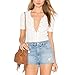 May&Maya Women's Deep Scoop Neckline Button Placket Bodysuit (L, White)