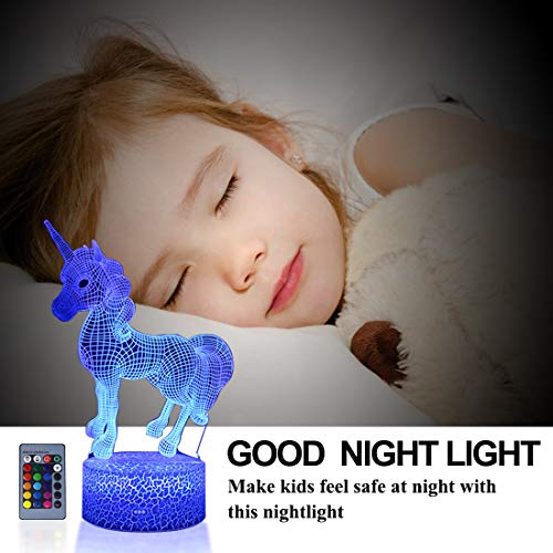 Palawell for Girls - Unicorn 3D Night Light 15 Changing Color Remote Control Unicorn Kids Room Decor Lighting - with Charger (# 2)