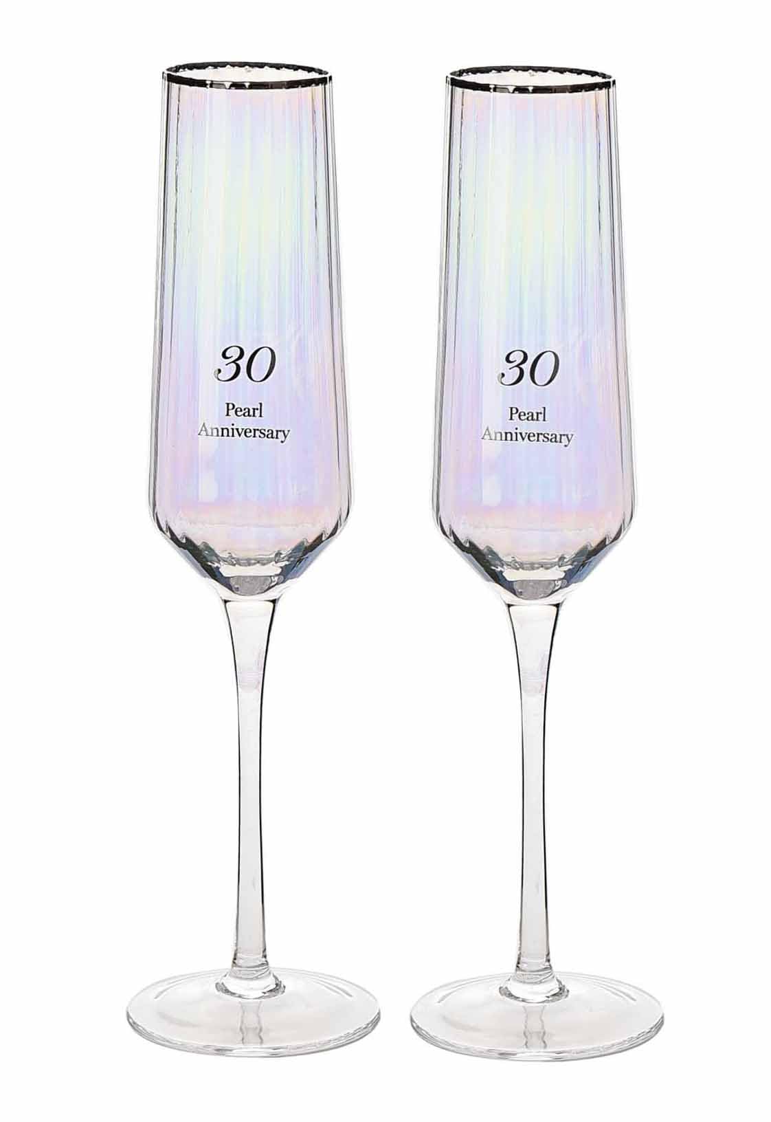 Widdop and Co Amore by Juliana Set of 2 Flute Rippled Glasses in Gift Box - (30th Anniversary)