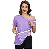 Fififlip Women's Post Shoulder Surgery Tear Away Shirt Short Sleeve Side Snap Chemo Port Postpartum Shirts Adaptive Clothing