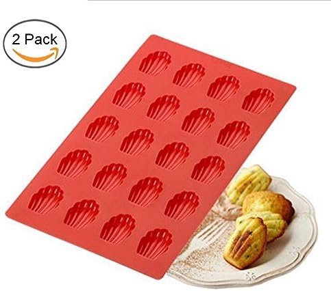 Hineway 2 Pack Silicone Cake Mold Pan Non-stick Baking Bakeware Madeleine Pan Cookie Mold (20-Cup)