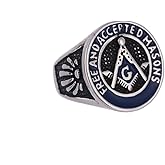 BaBakiak Freemason Masonic Ring - Men's Stainless Steel Blue Free and Accepted Masons Symbol Signet Ring Band - Masonic Freemason Amulet Jewelry