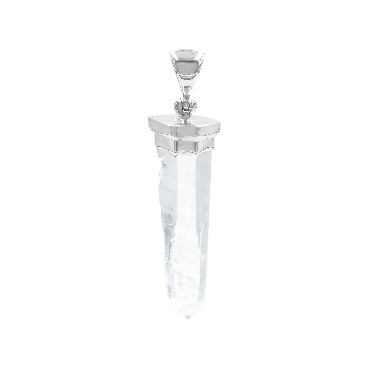 Starborn natural Laser-Crystal Sterling Silver Pendant double step cap elegant