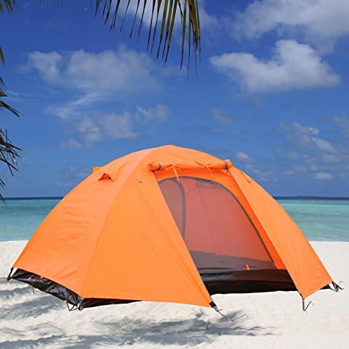 Waterproof 2 Person Tent Double Layer 3 Season Camping Hiking Backpack Tent with Rainfly Orange
