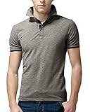 StyleDome Men's Cotton Lapel Stand Collar Tops Short Sleeve Button Down Shirt