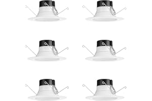 Juno E Series 5"/6" LED Ceiling Light, Baffle Trim Recessed Lighting with 5-in-1 Switchable White Color, 1200 Lumens for High Ceilings, Wet Rated LED Downlight, Dimmable, White, 6-Pack