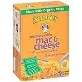 Annie's Macaroni and Cheese, Microwavable Pasta & Real Aged Cheddar Mac and Cheese, 5 Packets, 2.15 oz Each (Pack of 6)