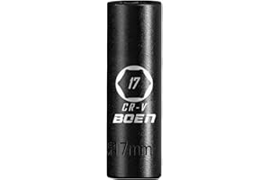 BOEN 1/2" Drive Deep Impact Socket,17mm Premium Socket,Metric,6 Point,Cr-V Steel with Laser Marking - Strong and Durable
