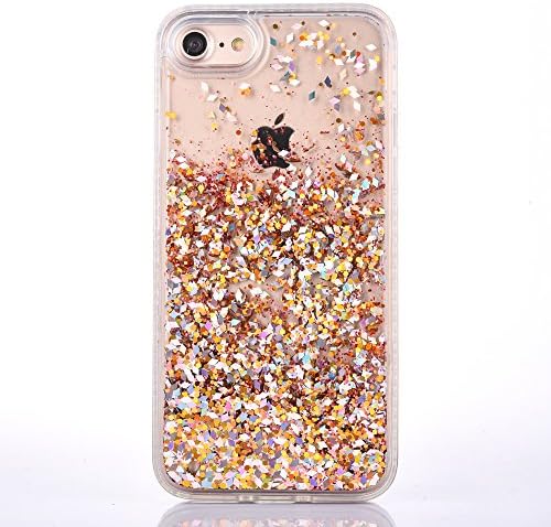 iPhone 7 Plus Case, iPhone 7 Plus Glitter Case, MACBOU Soft Creative Design Flowing Liquid Quicksand Floating Bling Glitter Sparkle Diamonds Clear Cover Case for iPhone 7 Plus 7 Plus (Gold)