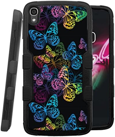 IDOL 3 Case, CASECREATOR[TM] For Alcatel OneTouch IDOL 3 (5.5") / 6045 (Unlocked)--NATURAL TUFF Hybrid Rubber Hard Snap-on Case Black Black-Mulitcolor Butterfly