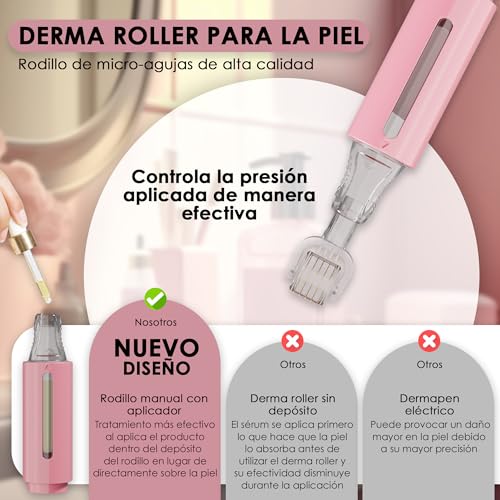HAMINOS Derma roller 0.25mm with reservoir for lips, skin, hair, wrinkles, stretch marks, hyperpigmentation instant application of the serum, 105 titanium needles
