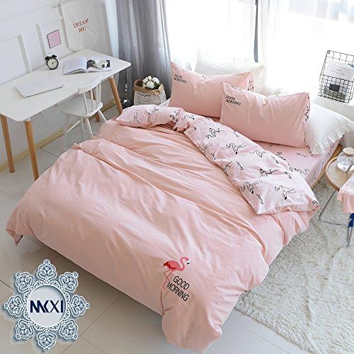 MKXI Ultra Soft Cotton Duvet Cover Flamingos Themed Collection 3pc Bedding Set with 2 Pillow Shams
