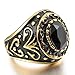 INBLUE Men's Stainless Steel Ring Simulated Agate Silver Gold Tone Black Engraved