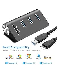 Rocketek 3-Port USB 3.0 Aluminum Portable Data Hub, Build-in TF & SD Card Reader Compatible with MacBook, Mac Pro Mini, iMac, XPS, Surface Pro, Notebook PC, USB Flash Drives, Mobile HDD and More