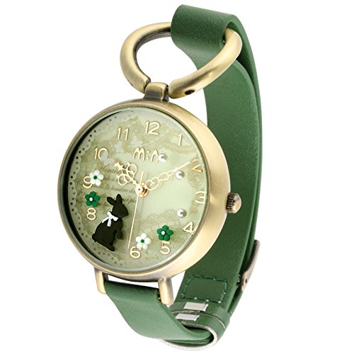 Bowknot Rabbit Girl's Women's Wrist Watches,Handmade Cute Polymer Clay Students Wristwatches Fq068 Forest Green Leather Strap