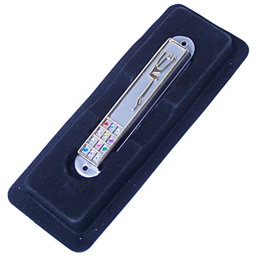Shedai Silver and Gold plated Mezuzah hoshen stones. 3.5 Inches and comes with The priestly breastplate