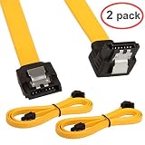 LINESO 2Pack 90 Degree Right-Angle SATA III Cable 6.0 Gbps With Locking Latch 32Inch Yellow