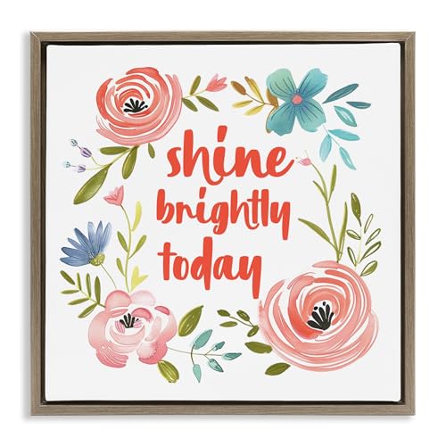Stupell Industries Shine Brightly Today Brown Framed Floater Canvas Wall Art, d…