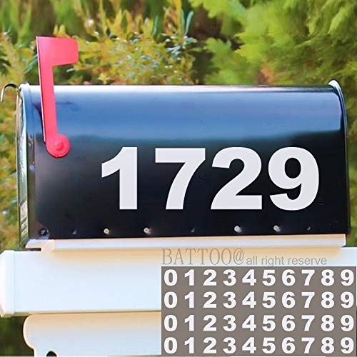 Mailbox Numbers Sticker Decal Die Cut Bold Gothic Style Vinyl Number 3" Self Adhesive 4 Sets White for Mailbox, Signs, Window, Door, Cars, Trucks, Home, Business, Address Number, Indoor or Outdoor