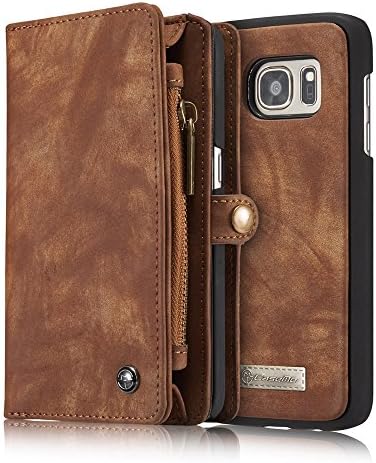Galaxy S7 Case,S7 Wallet Case,AKHVRS Premium Cowhide Leather Wallet Cover Case - Large Capacity zipper Wallet Case Detachable Magnetic Hard Case for Samsung Galaxy S7 (Dark brown)