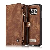 Galaxy S7 Case,S7 Wallet Case,AKHVRS Premium Cowhide Leather Wallet Cover Case - Large Capacity zipper Wallet Case Detachable Magnetic Hard Case for Samsung Galaxy S7 (Dark brown)