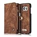 Galaxy S7 Case,S7 Wallet Case,AKHVRS Premium Cowhide Leather Wallet Cover Case - Large Capacity zipper Wallet Case Detachable Magnetic Hard Case for Samsung Galaxy S7 (Dark brown)