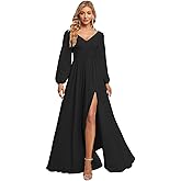 Sixsoon Women's Long Sleeve Bridesmaid Dresses for Women Chiffon V Neck Evening Formal Gown with Slit 2025 Winter