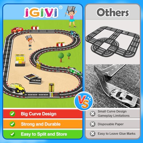 IGIVI Magnetic Tiles Racing Track & Road Expansion Set with Magnet Car, Magnetic Block Building Toys Games for Toddler Kids, STEM Montessori Toys for 3+ Year Old Boys & Girls, Car Lovers Must Haves