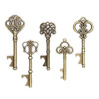 Ella Celebration 50 Key Bottle Openers, Assorted Vintage Skeleton Keys, Wedding Party Favors (50, Antique Gold)