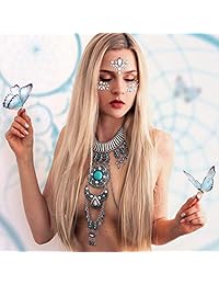 KissYan Boho Statement - Collar con arneses cruzados para mujer, color turquesa