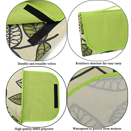 ADRIMER Large Picnic Blanket 77" x 79", Outdoor Waterproof Picnic Mat, Portable Beach Blanket for Family, Beach, Park, Camping, Hiking, Green Leaf